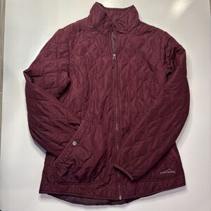 Eddie Bauer Womens Quilted Field Jacket Burgundy Size Medium Full Zip Primaloft